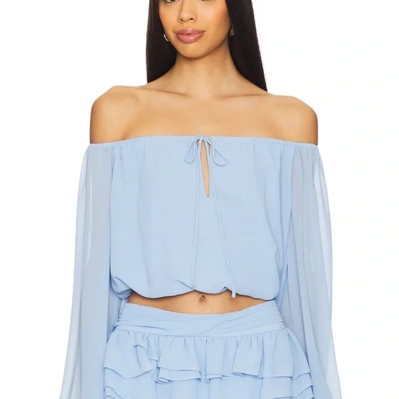Amanda Uprichard | Tops | Elegant Light Blue Offshoulder Top